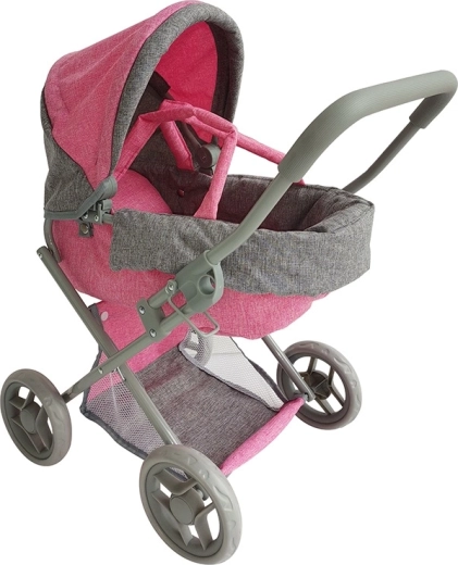 Tiefer Kinderpuppenwagen – rosa-grau