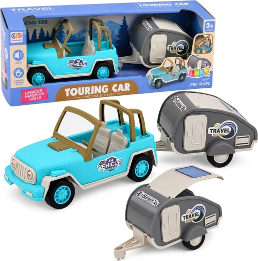 Geländewagen mit Wohnwagen mit Sounds – blaues Reise-Set