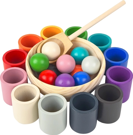 2Kids Toys Regenbogen-Kugeln und -Becher – Montessori-Farbsortierset aus Holz (12 Farben)