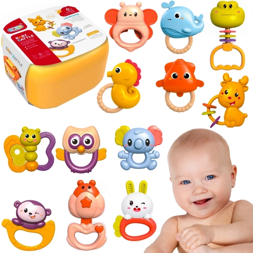 Set aus 12 Rasseln im Koffer