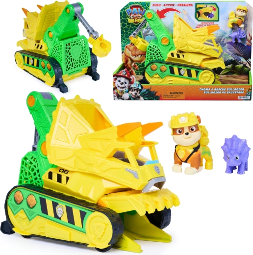 Spin Master Paw Patrol: Der Mighty Kinofilm – Dino-Rettung: Rubbles Bulldozer Chomp & Rescue 23 cm mit Figuren