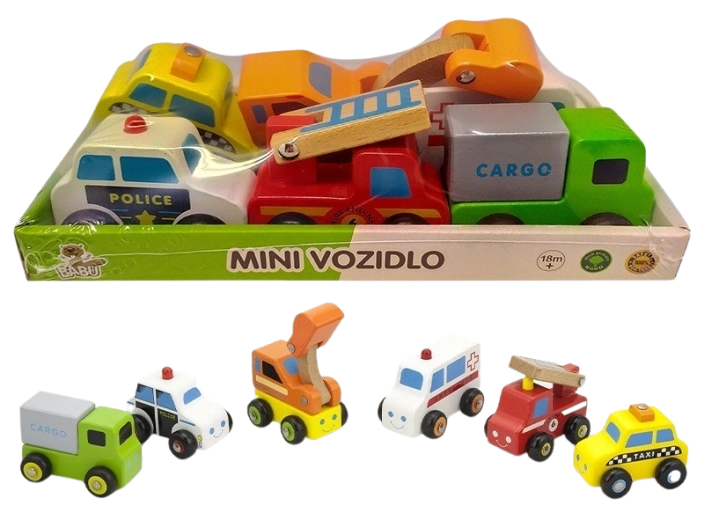 Babu Mini-Holzfahrzeuge – Set mit 6 Stück