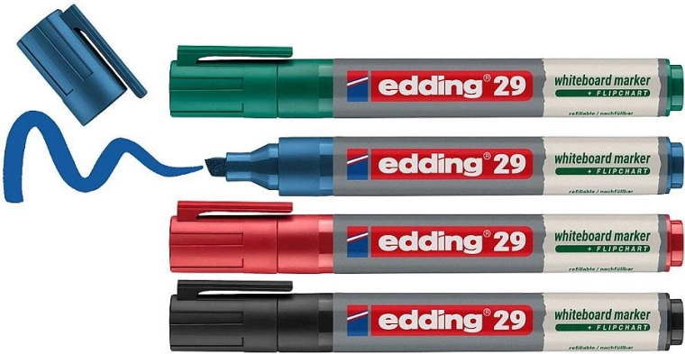 Whiteboardmarker EDDING 29, Set mit 4 Stück, Grundfarben
