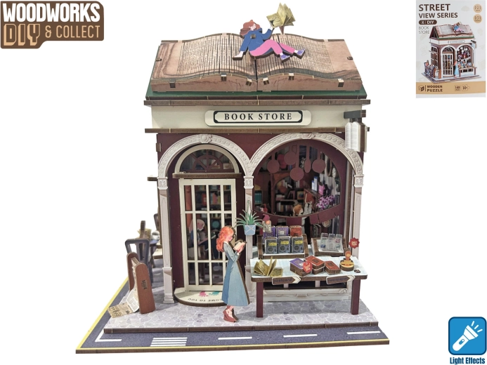 Woodworks Holzbausatz Buchhandlung mit Licht