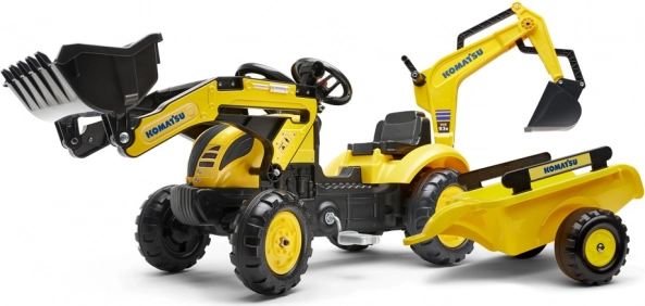 Trettraktor KOMATSU mit Frontschaufel, Heckbagger und Anhänger von FALK