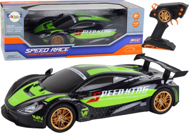 RC Sportwagen 1:10 grün‑schwarz mit LED und 2,4 GHz