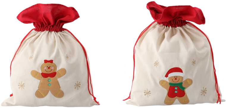 Geschenksack 45 × 60 cm beige, Mix aus Mustern mit Lebkuchenfigur
