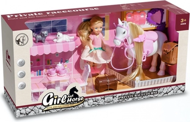 Spielset mit Puppe, Pferdchen und Kätzchen