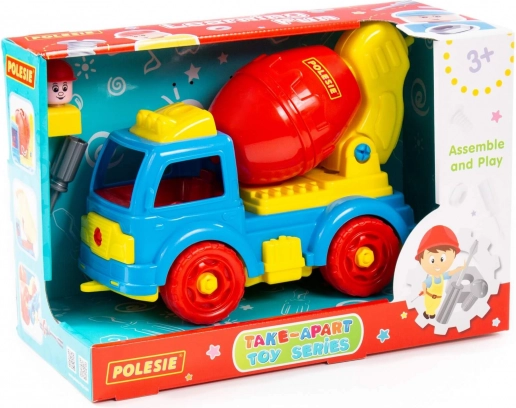 Zerlegbarer Betonmischer mit Werkzeug und Figur, 29 Teile