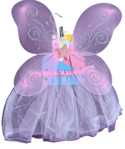 Feenkostüm mit rosa Flügeln und Tutu-Rock - 1 Stück