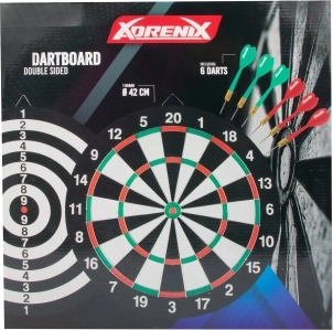 Doppelseitige Holz-Dartscheibe mit 6 Darts