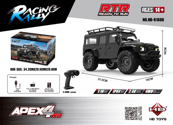 Geländegängiges RC-Auto APEX 4 RTR 1:16, schwarz