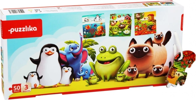 Puzzlika Lieblingstiere 3-in-1 – Kinderpuzzle 3 Bilder, 50 Teile