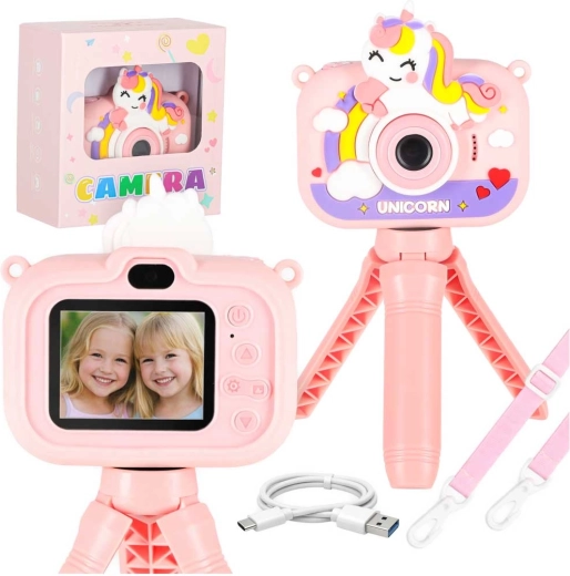 Kinder-Digitalkamera Einhorn mit Mini-Stativ und 8-GB-Karte