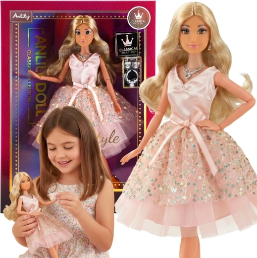 Woopie Royal Lily Puppe mit langen blonden Haaren im rosafarbenen Kleid, 30 cm