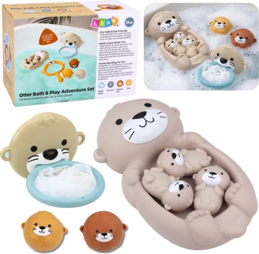 Badeset Otterfamilie mit Körbchen und Bällen, 7 Teile
