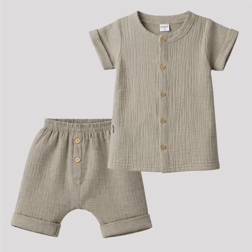 Baby-Musselin-Set Hemd und Shorts New Baby, beige