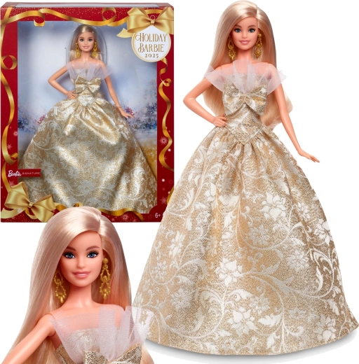 Sammelpuppe Barbie Signature Holiday Joyeux Noel im gold-weißen Kleid