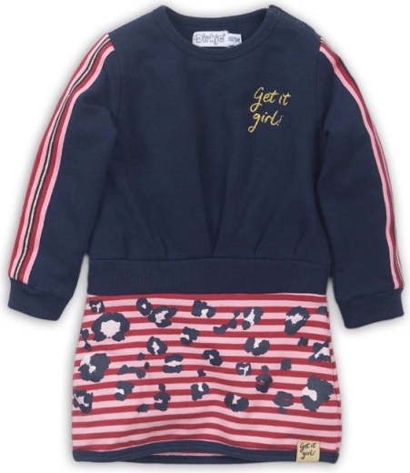 Dirkje Mädchen-Sweatkleid „Get it girl!“ Navy mit gestreiftem Rock