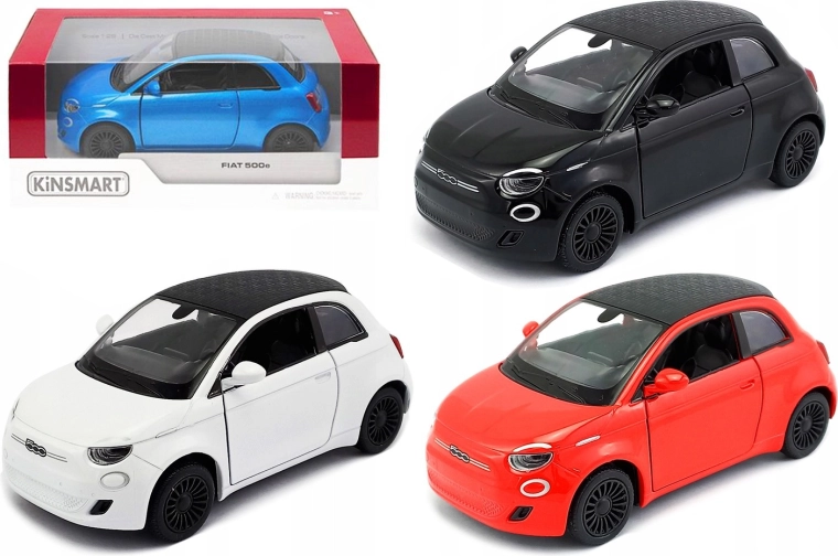 Kinsmart Fiat 500e Metallmodell 1:28 mit Aufziehantrieb
