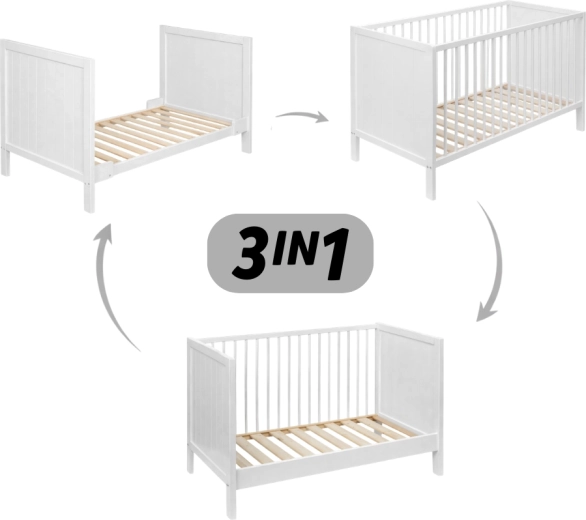 Holzbabybett 3-in-1 PETITE&MARS Mila 120×60 cm – weiß