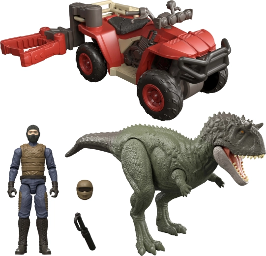 Mattel Jurassic World Ekryksinatosaurus und Geländefahrzeug mit Fangvorrichtung – Spielset mit Figuren