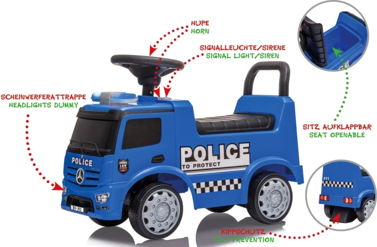 Kinder-Rutschfahrzeug Mercedes-Benz Antos Police 2-in-1