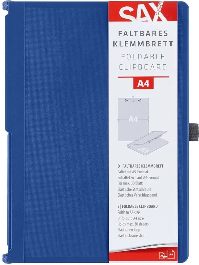 Verschließbare Schreibmappe mit Klemme SAX A4 blau