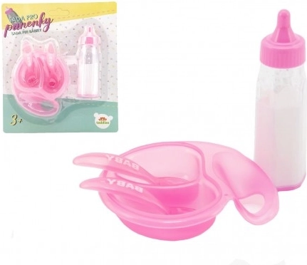 Puppenset mit Fläschchen und Geschirr