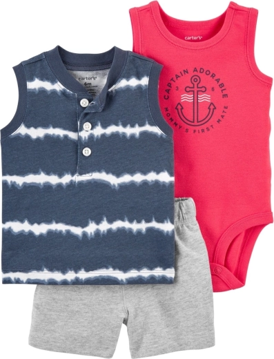 Carter’s 3-teiliges Sommer-Set für Jungen – Body (Unterhemd), ärmelloses T-Shirt und kurze Hose, blau (Gr. 62 / 3 M)