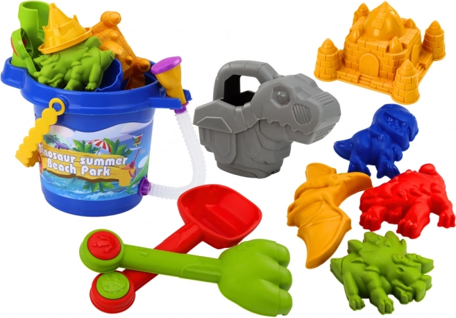 Dinosaurier-Sandspielset mit Dusch-Eimer, Schaufel, Harke und Förmchen