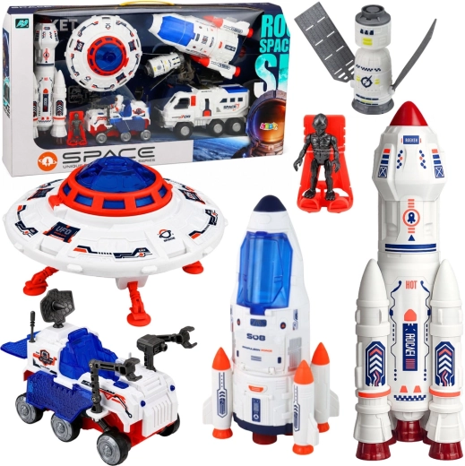 Großes Space-Weltraumset mit Raketen, UFO und Mondfahrzeug (8 Teile)