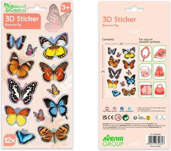 3D-Aufkleber Schmetterlinge AVENIR, Set mit 12 Stk.
