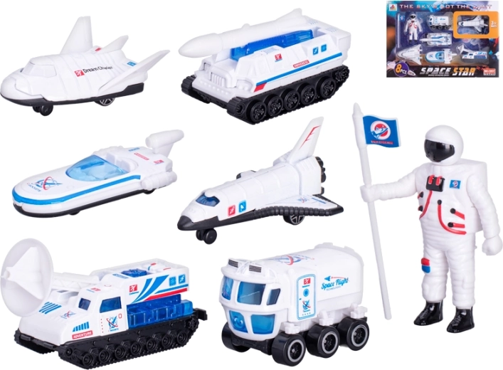 Set aus Weltraumfahrzeugen mit Astronautenfigur