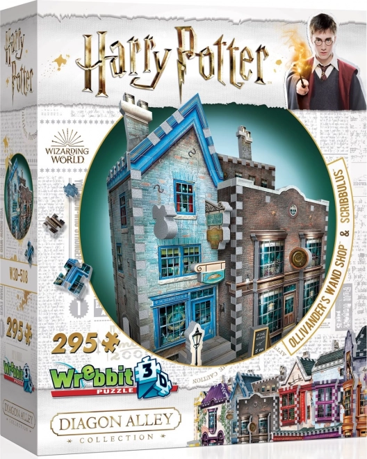 3D‑Puzzle WREBBIT HARRY POTTER: Ollivanders Zauberstabladen und Scribbulus – 295 Teile