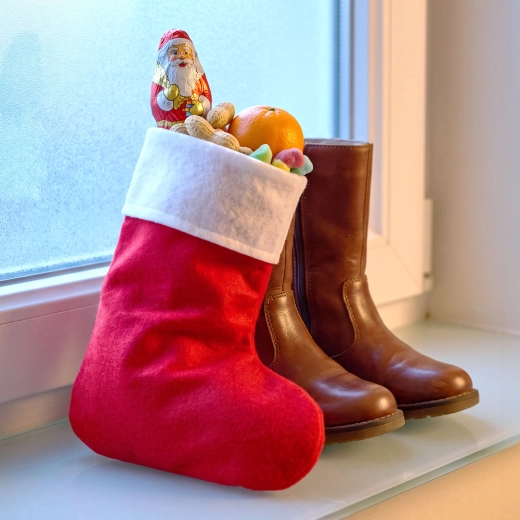 Weihnachtlicher Nikolausstiefel aus Filz 25 × 40 cm rot/weiß