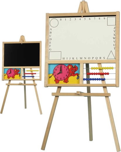 Holztafel 2-in-1 mit Rechenrahmen und Uhr
