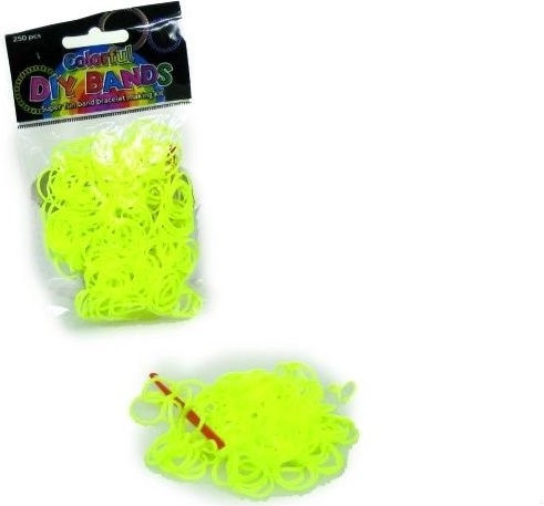Set gelber Gummibänder zum Flechten von Armbändern (250 Stk.) mit Haken und Verschlüssen