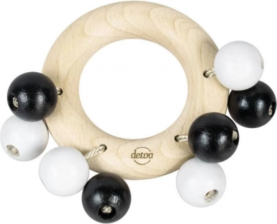 Detoa Rasselring aus Holz mit Kügelchen – schwarz-weiß