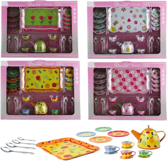 Kinder-Teeset aus Blech mit Aufdruck, 19-teilig