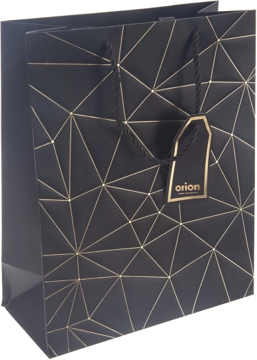 Geschenk-Papiertasche mit Gittermuster, schwarz, 26 × 12 × 32 cm