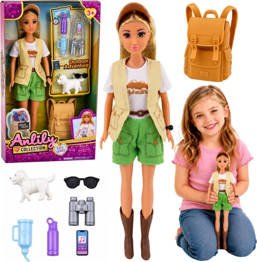 Anlily Reisepuppe mit Hündchen und Zubehör (30 cm)