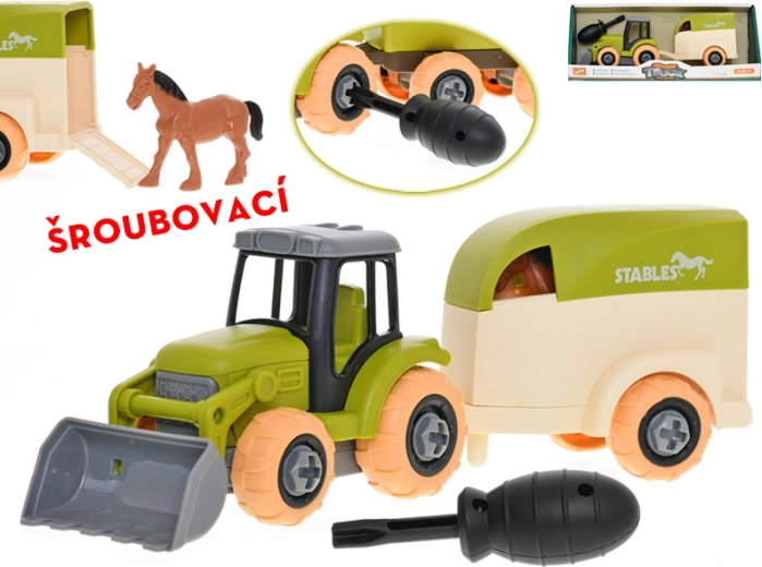 Schraubbarer Traktor mit Anhänger und Pferd 26 cm