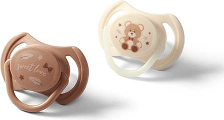 BabyOno Silikonschnuller symmetrisch 0–6 Monate, Set 2 Stk. (Tag und leuchtend)
