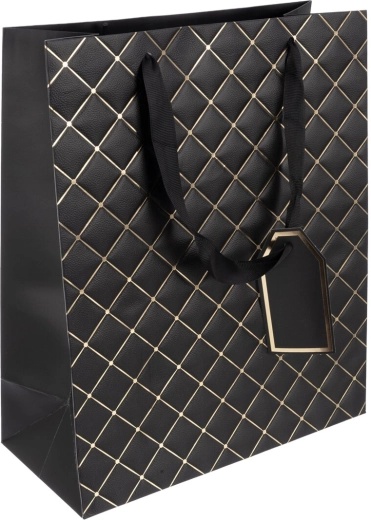 Geschenkpapiertasche Quilt schwarz 26 × 12 × 32 cm
