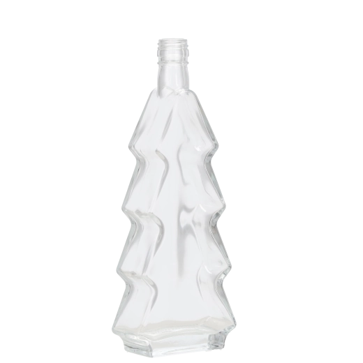 Glasflasche in Form eines Weihnachtsbaums 500 ml mit goldenem Verschluss