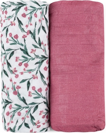 Petite&Mars Bambus-Musselin-Wickeltücher Misty Pink Meadow 2 Stk. 120 × 120 cm