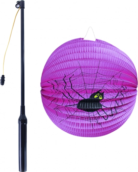 Halloween-Lampion Spinne 25 cm mit leuchtendem Stab 50 cm