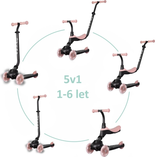 Qplay Sema Evo Kinderroller & Laufrad mit LED, Korallenrosa