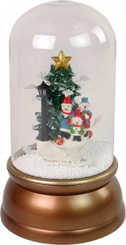 Gläserne Weihnachtsdekoration mit Schnee und Schneemännern, gold